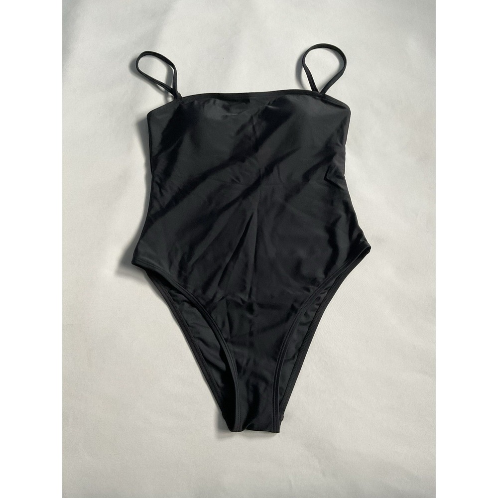 Relleciga One Piece Swimsuit Womens  Black High Cut Spaghetti Strap Bathing Sz M